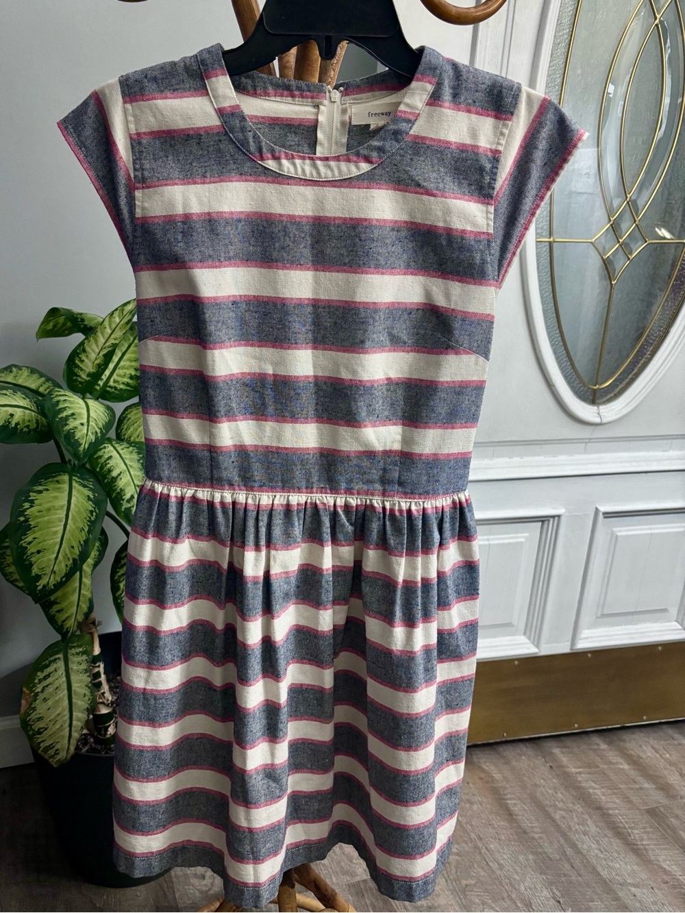 Freeway Denim, Cream & Pink Striped Casual Dress
